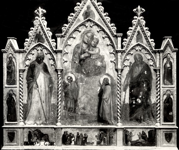 Alinari, Fratelli — Firenze, Chiesa di San Niccolò, sagrestia. Scuola Fiorentina, secolo XIV. Madonna e Santi. Trittico — insieme